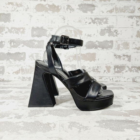 NEW Abound Tracy Black Faux Leather Open Toe Ankle Strap Heeled Sandals V449 - Picture 6 of 11